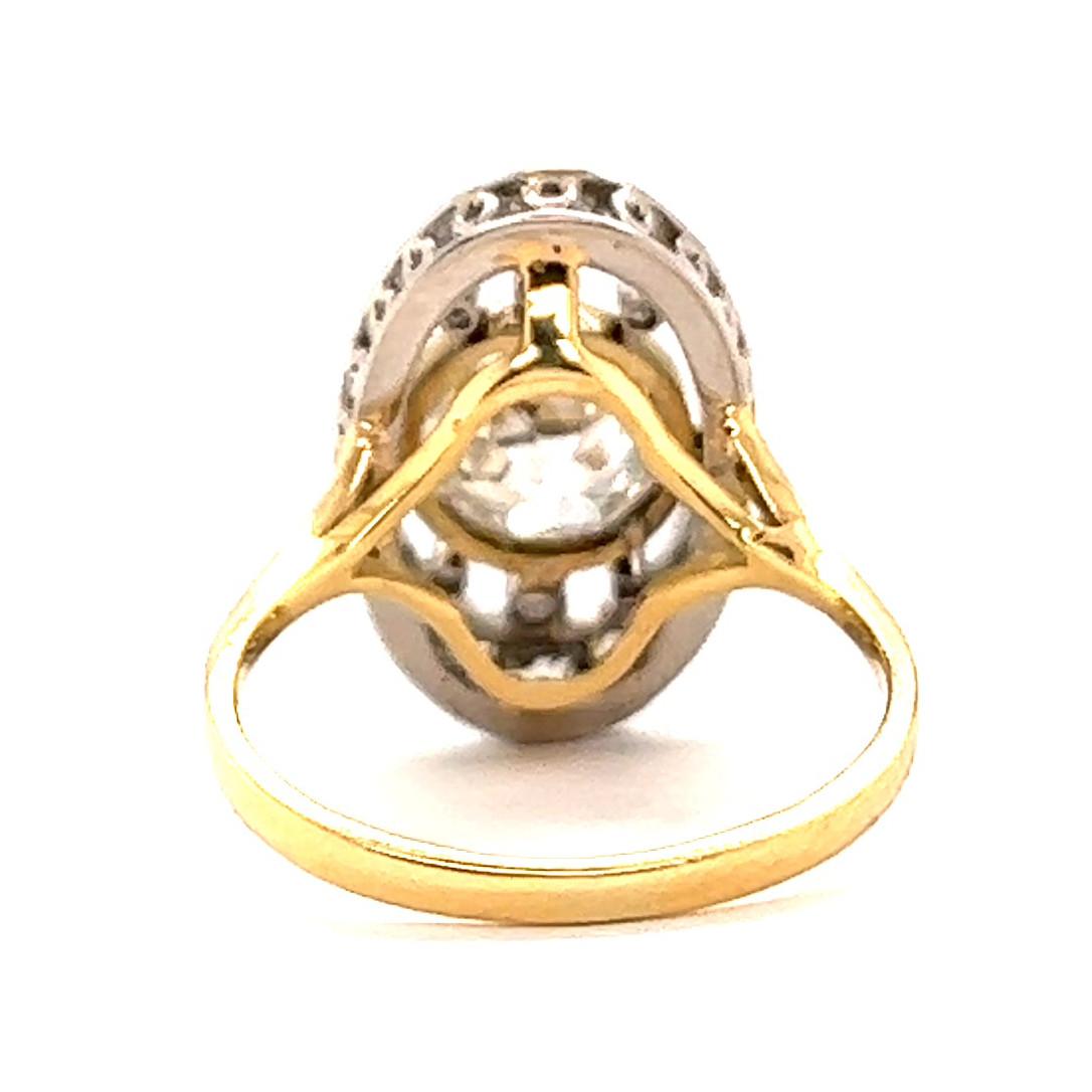 Women's or Men's Antique GIA 2.08 Carats Old Mine Diamond 18 Karat Gold Oval Ring