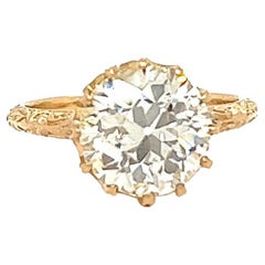 Antique GIA 2.25 Carat Old Euro Cut Diamond 18K Gold Solitaire Engagement Ring