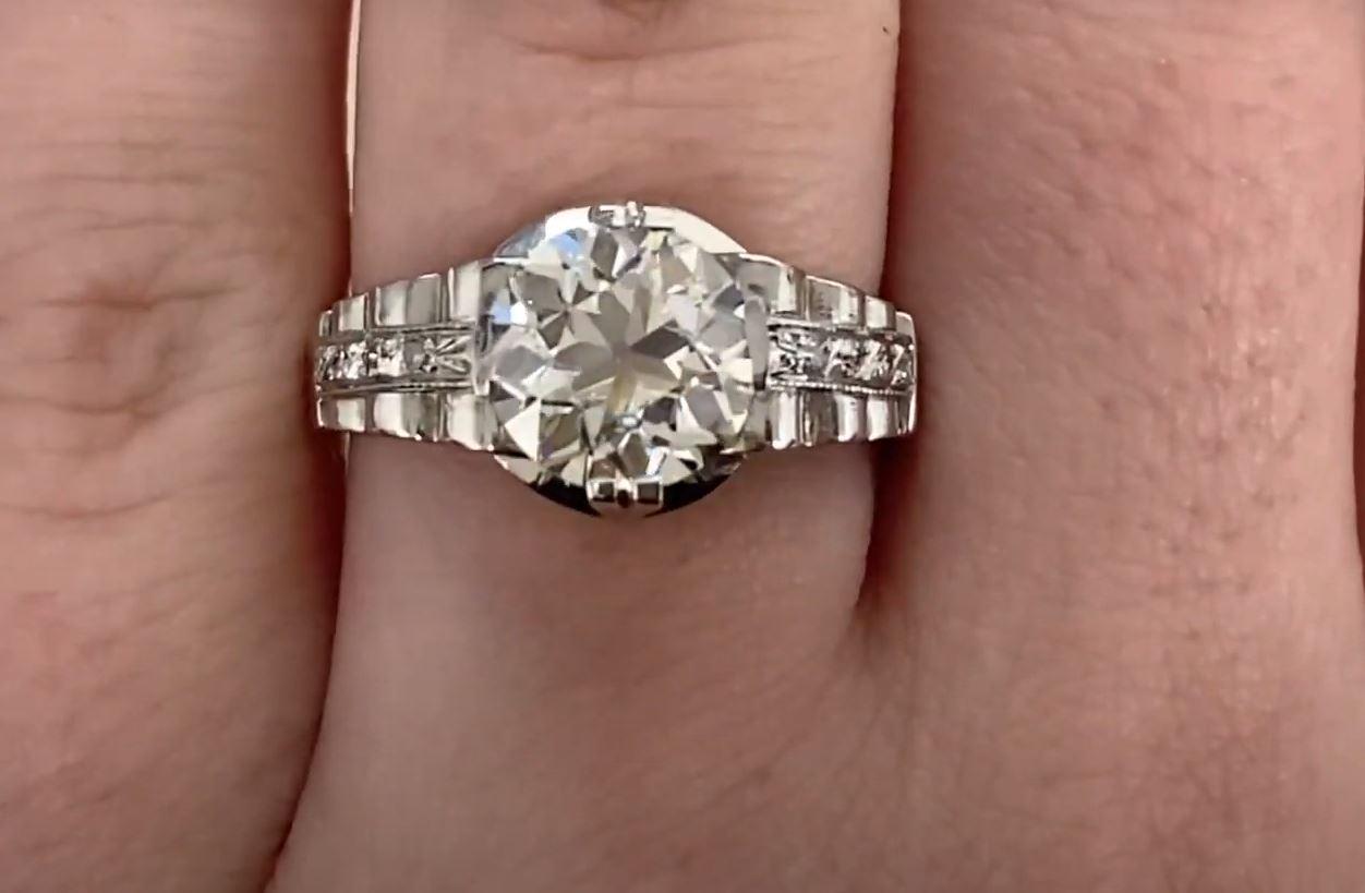 Women's Antique GIA 2.27ct Old European Cut Diamond Engagement Ring, Platinum, Circa1925 For Sale