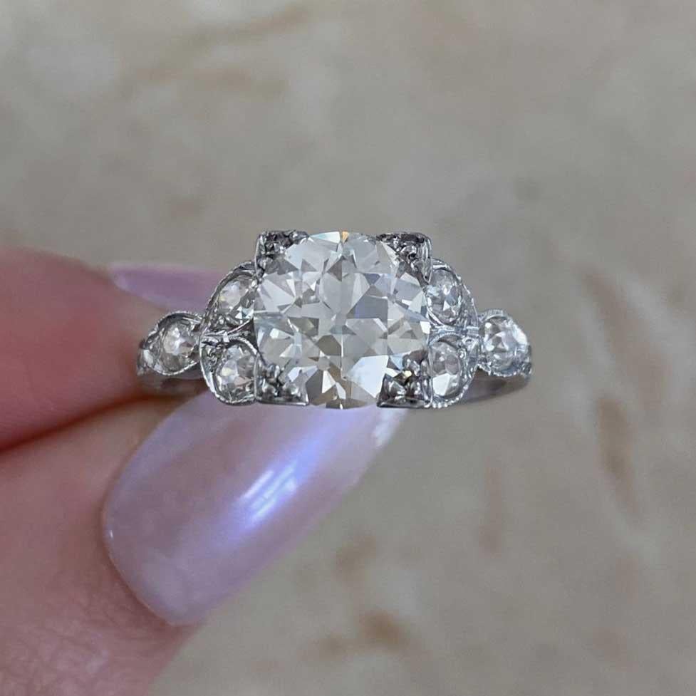 Antique GIA 2.64ct Old European Cut Diamond Engagement Ring, Platinum, Circa1905 For Sale 5