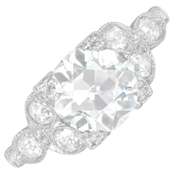 Antique GIA 2.64ct Old European Cut Diamond Engagement Ring, Platinum, Circa1905 For Sale