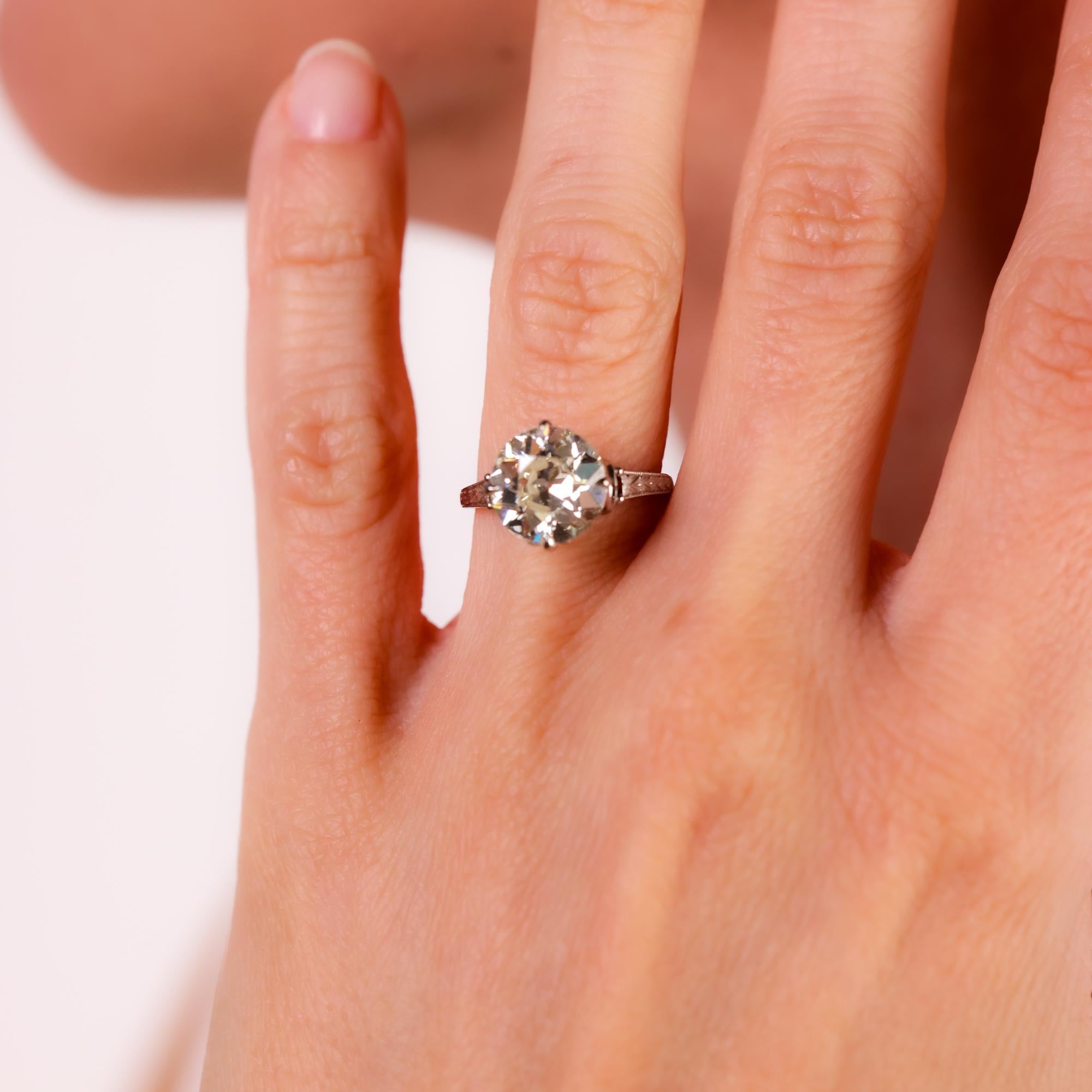 Old European Cut Antique GIA 2.88 carat old European cut diamond 9k white gold engagement ring