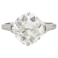 Antique GIA 2.88 carat old European cut diamond 9k white gold engagement ring
