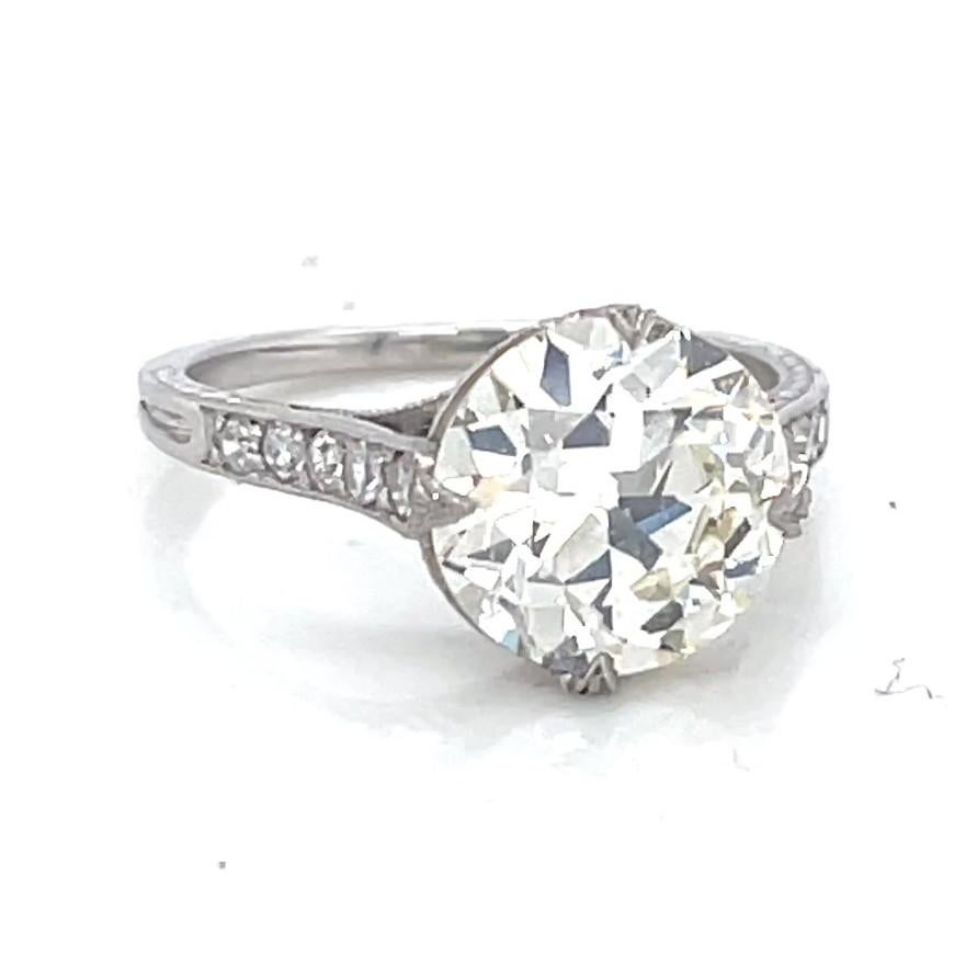 Antique GIA 2.89 Carat Old European Cut Diamond Platinum Engagement Ring In Excellent Condition In Beverly Hills, CA