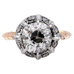 Antique GIA 3.09 Carat Old Mine Diamond 14K Yellow Gold Silver Ring