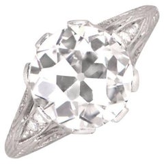 Bague de fiançailles ancienne avec diamant taille européenne ancienne de 3,50 carats certifié GIA, couleur H, platine
