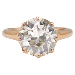 Used GIA 3.63 Carat Old European Cut Diamond 14k Antique Gold Solitaire Ring