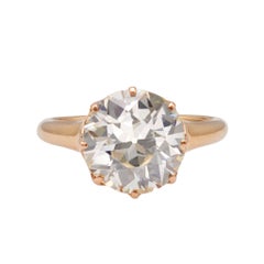 Used GIA 3.63 Carat Old European Cut Diamond 14k Antique Gold Solitaire Ring