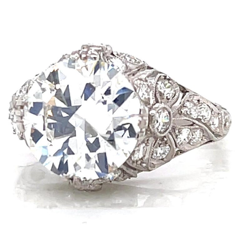 Women's or Men's Antique GIA 3.65 Carat Old European Cut Diamond Platinum Engagement Ring
