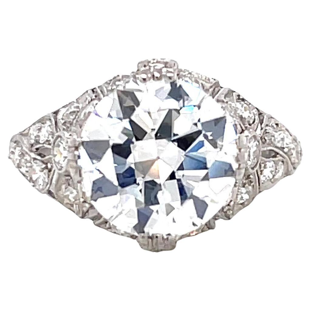 Antique GIA 3.65 Carat Old European Cut Diamond Platinum Engagement Ring
