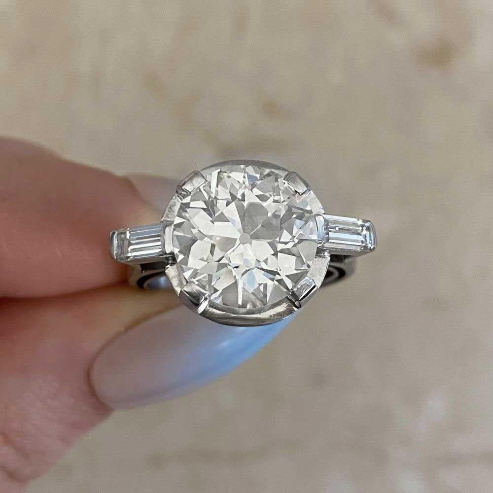Antique GIA 4.30ct Old European Cut Diamond Engagement Ring, Platinum For Sale 5