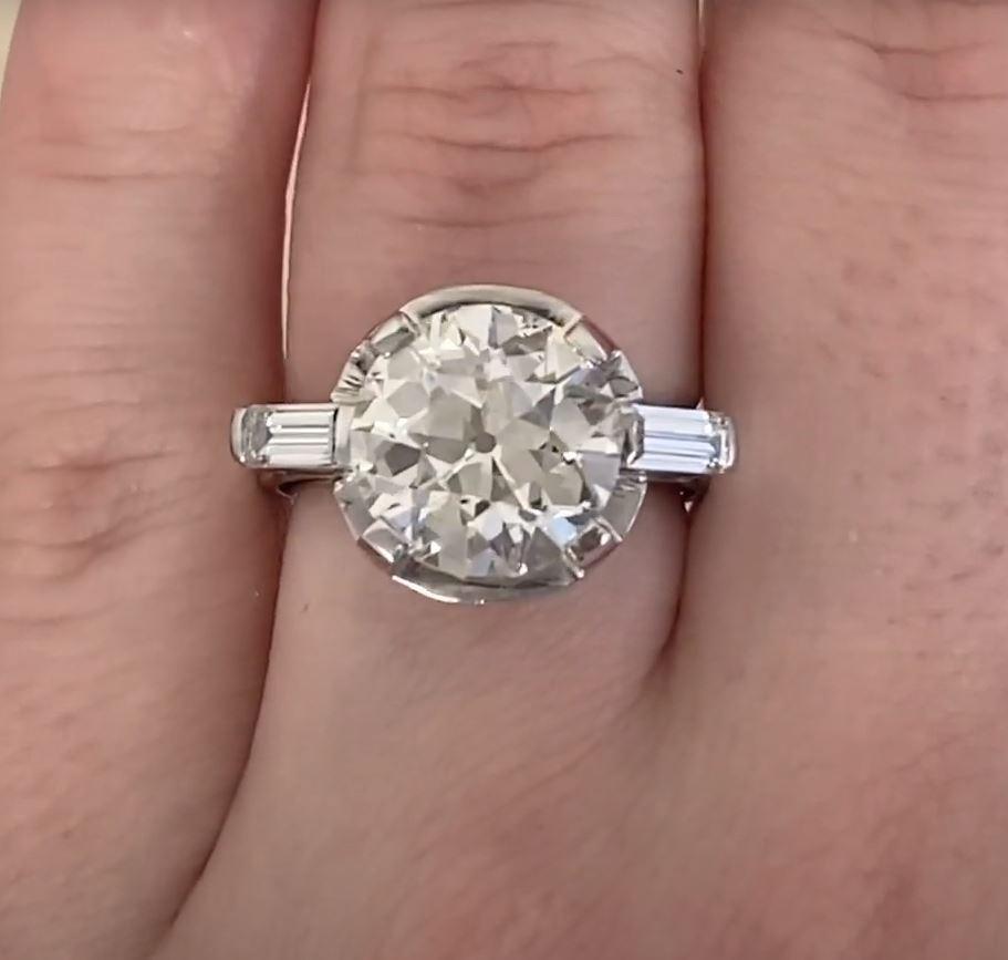 Women's Antique GIA 4.30ct Old European Cut Diamond Engagement Ring, Platinum For Sale
