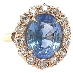 Antique GIA 4.56 Carat Sapphire Diamond Gold Ring