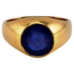 Antique GIA 4.93 Carat Burma No Heat Sapphire 18k Gold Bezel Set Solitaire Ring