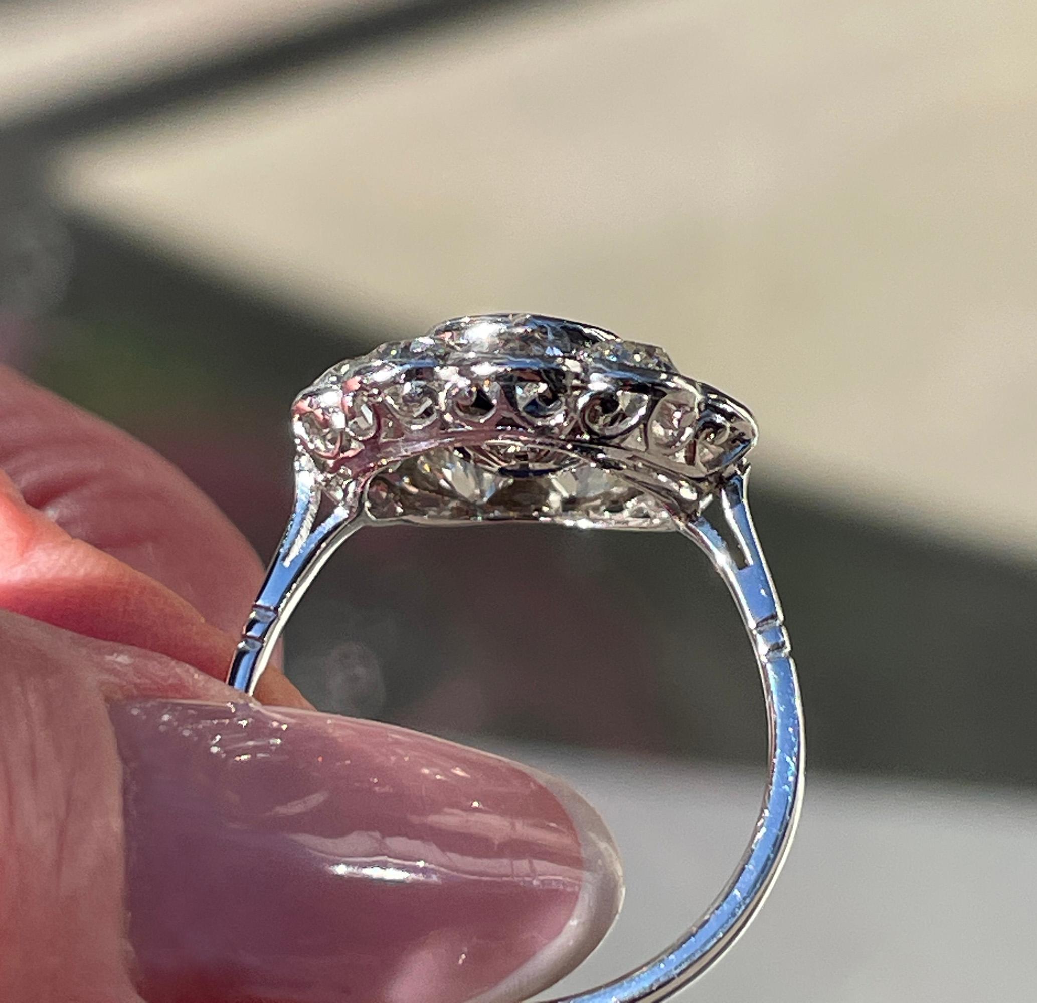 Antique GIA 5.20ctw Ceylon Sapphire Old European Diamond Cluster 18KWG Ring For Sale 6
