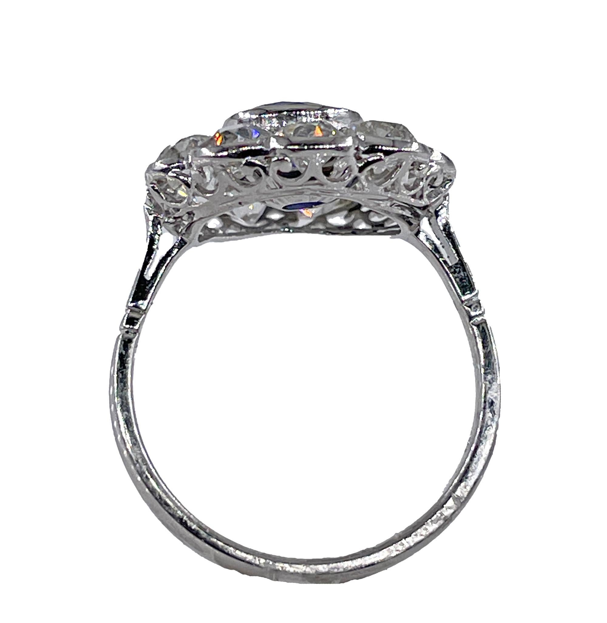 Women's Antique GIA 5.20ctw Ceylon Sapphire Old European Diamond Cluster 18KWG Ring For Sale