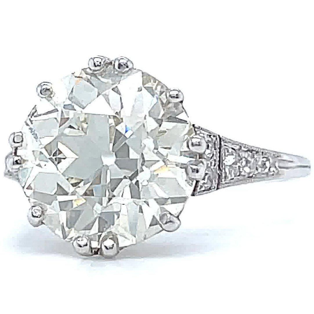 Antique GIA 5.68ct Old European Cut Diamond Engagement Ring Platinum In Good Condition In Beverly Hills, CA