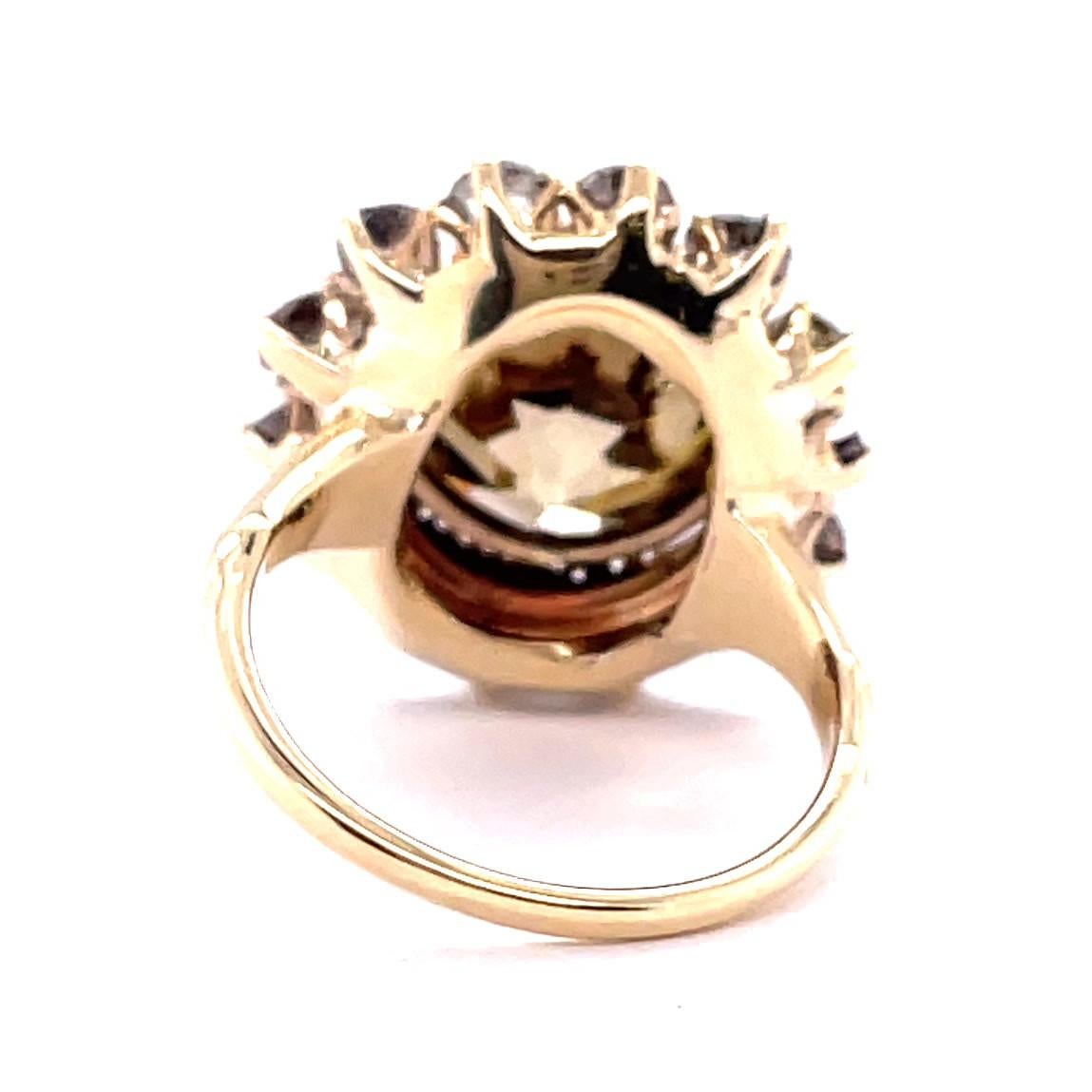 Women's or Men's Antique GIA 5.79 Carat Old European Fancy Brown-Yellow Diamond Gold Cluster Ring
