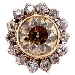 Antique GIA 5.79 Carat Old European Fancy Brown-Yellow Diamond Gold Cluster Ring