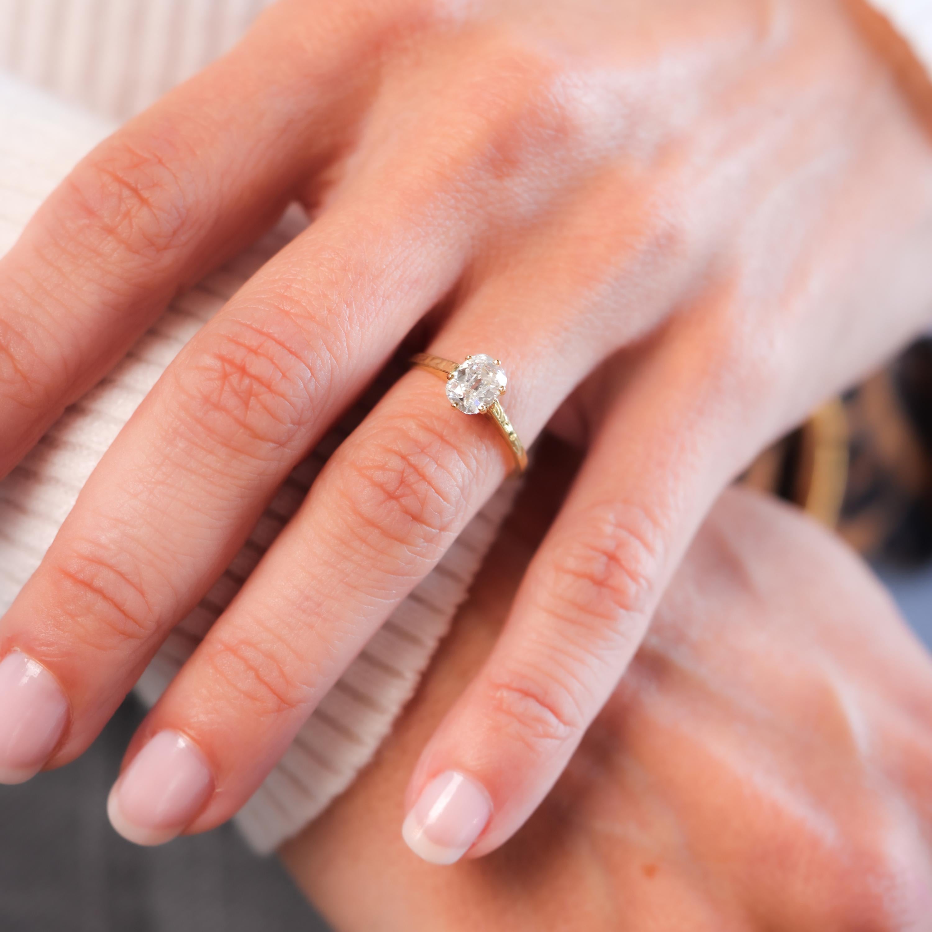 Antique GIA .80 Carat Cushion Cut Diamond 14K Yellow Gold Engagement Ring In Excellent Condition In Beverly Hills, CA