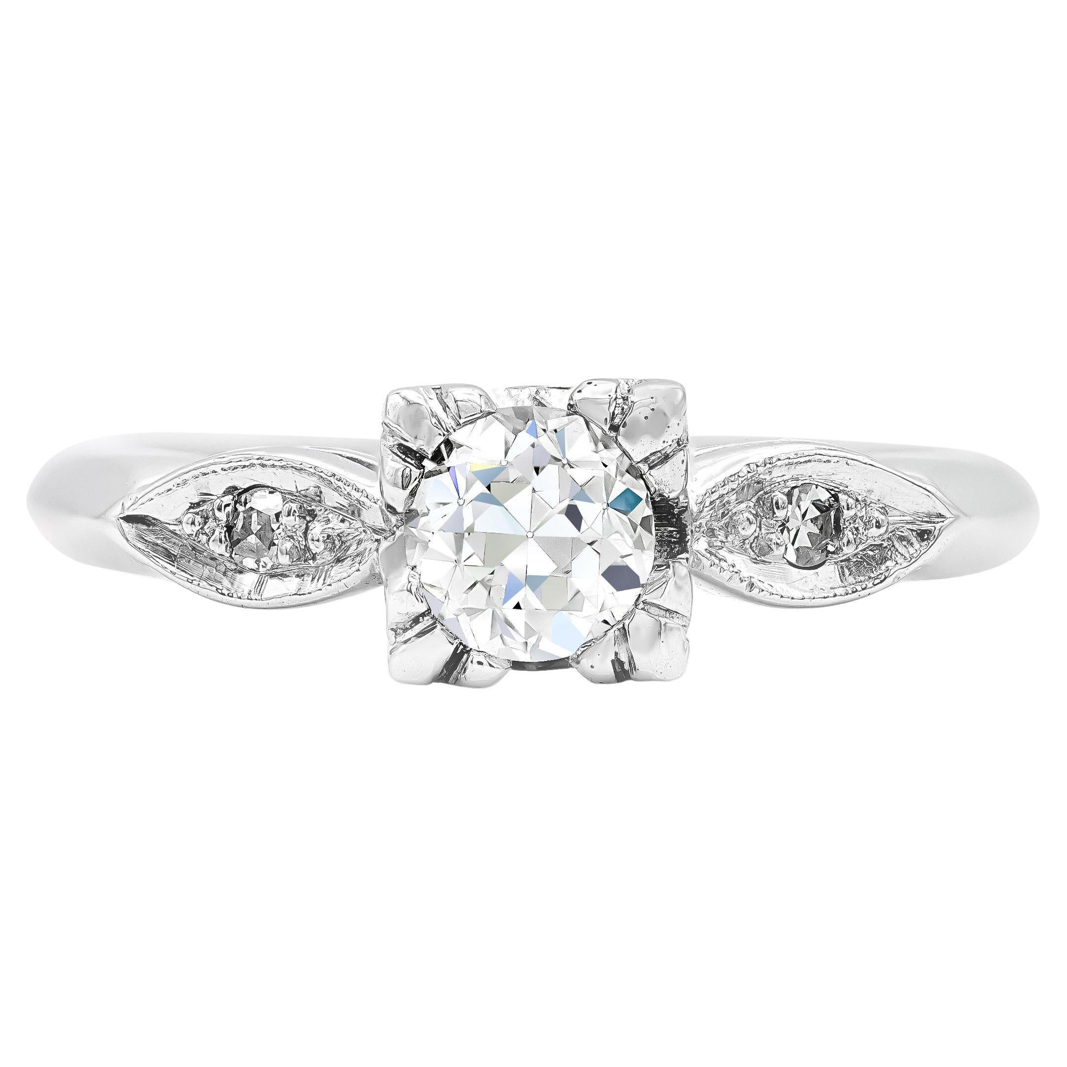 Antique GIA Certified 0.44 Ct. Platinum Engagement Ring H SI1 in Platinum For Sale