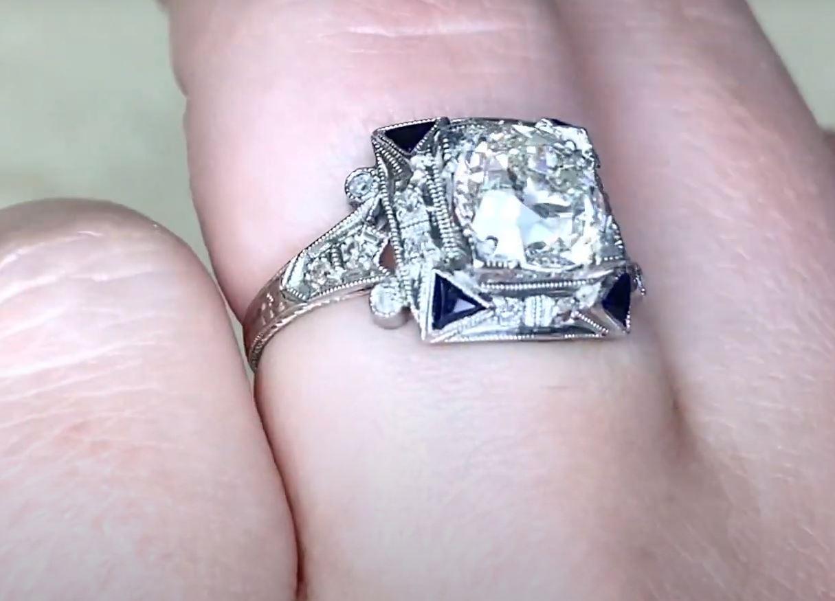 Women's Antique GIA-Certified 1.64 Carat Euro-Cut Diamond Ring, Platinum For Sale
