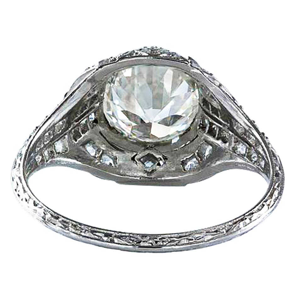 Round Cut GIA Certified 1.97 Carats Brilliant Round Shape Diamond Antique Engagement Ring For Sale