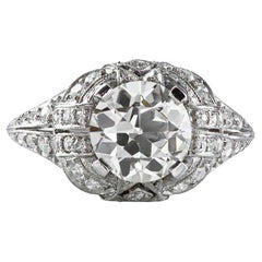 Bague de fiançailles d'antiquités en diamant de forme ronde brillant de 1,97 carat certifié GIA