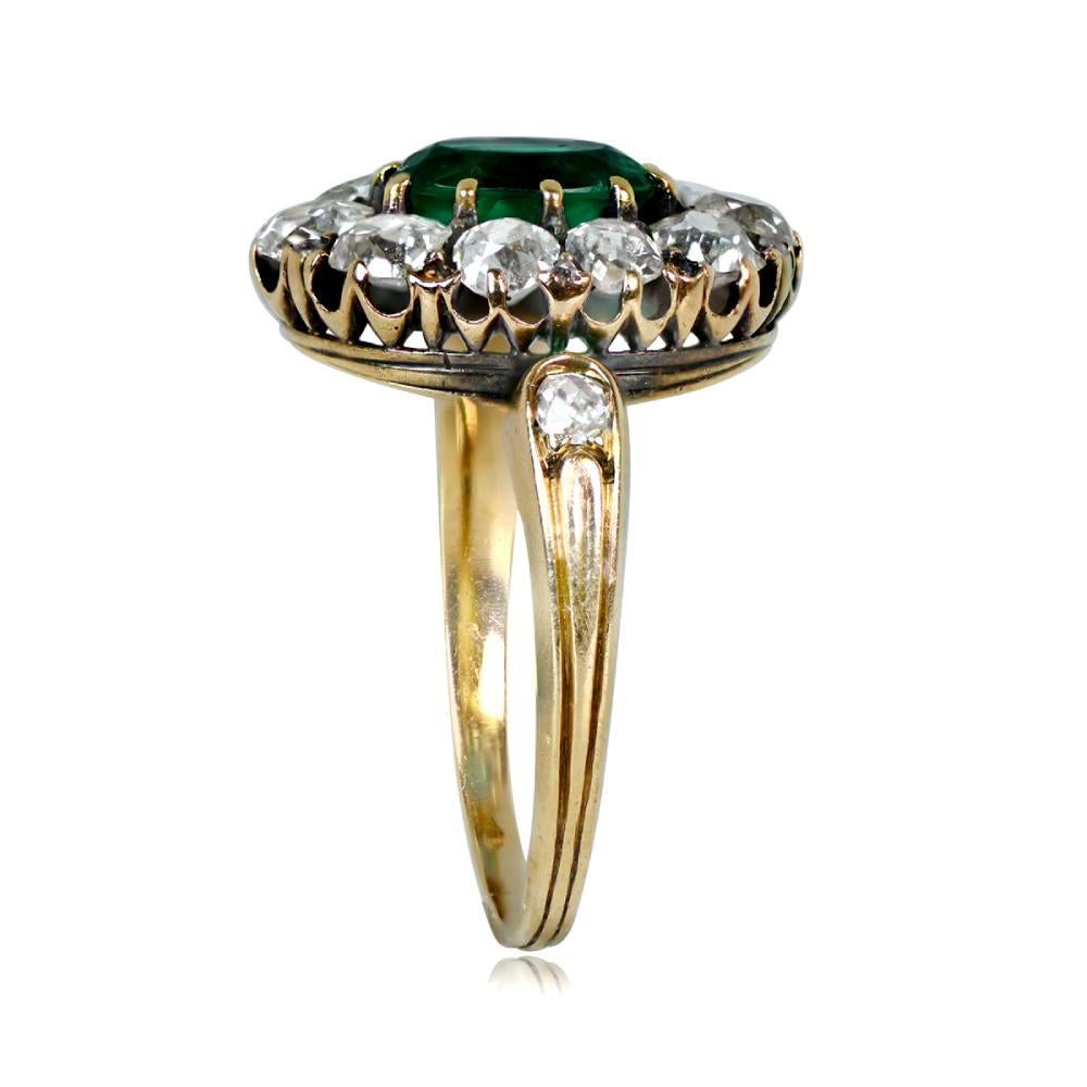 Victorian Antique GIA-Certified 1ct Oval Cut Emerald Ring, Diamond Halo, 18k Yellow Gold For Sale