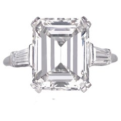Platinum GIA Certified 6.42 Carat Emerald Cut Diamond Three-Stone Ring