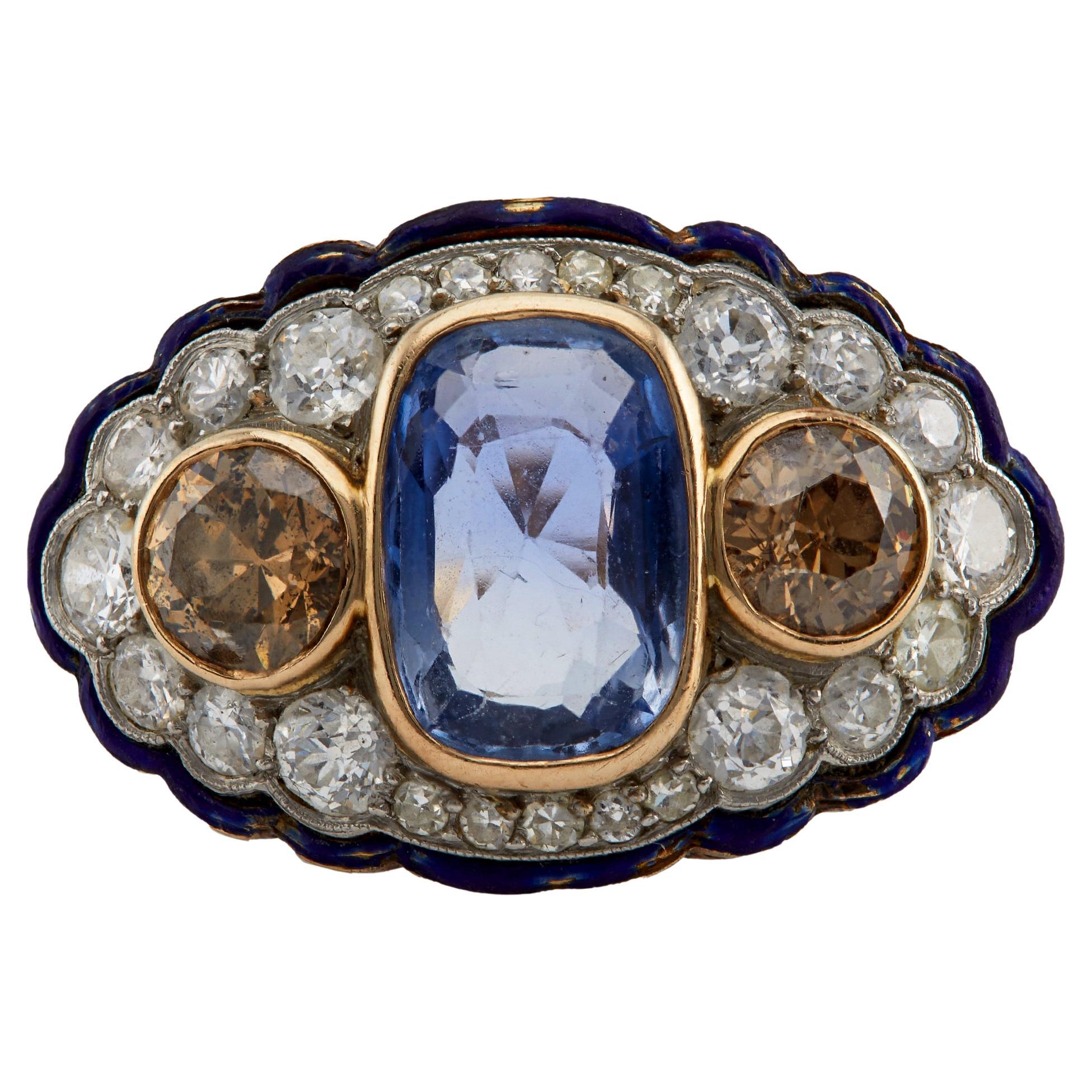 Antique GIA Ceylon No Heat Sapphire and Diamond 14K Yellow Gold Platinum Ring