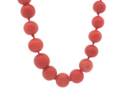 Antique GIA Graduated 7.3-13.35mm Bead Rich Pinkish Orange Coral Strand Necklace