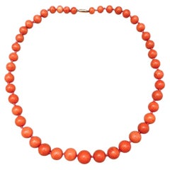 Antique GIA Graduated 7.3-13.35mm Bead Rich Pinkish Orange Coral Strand Necklace