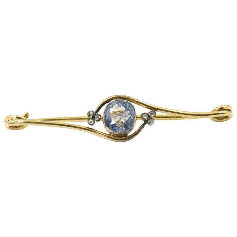 Broche-barrette En Or 18 Carats Avec Saphirs Et Diamants Taille Rose - Poids 4,65 G - Occasion
