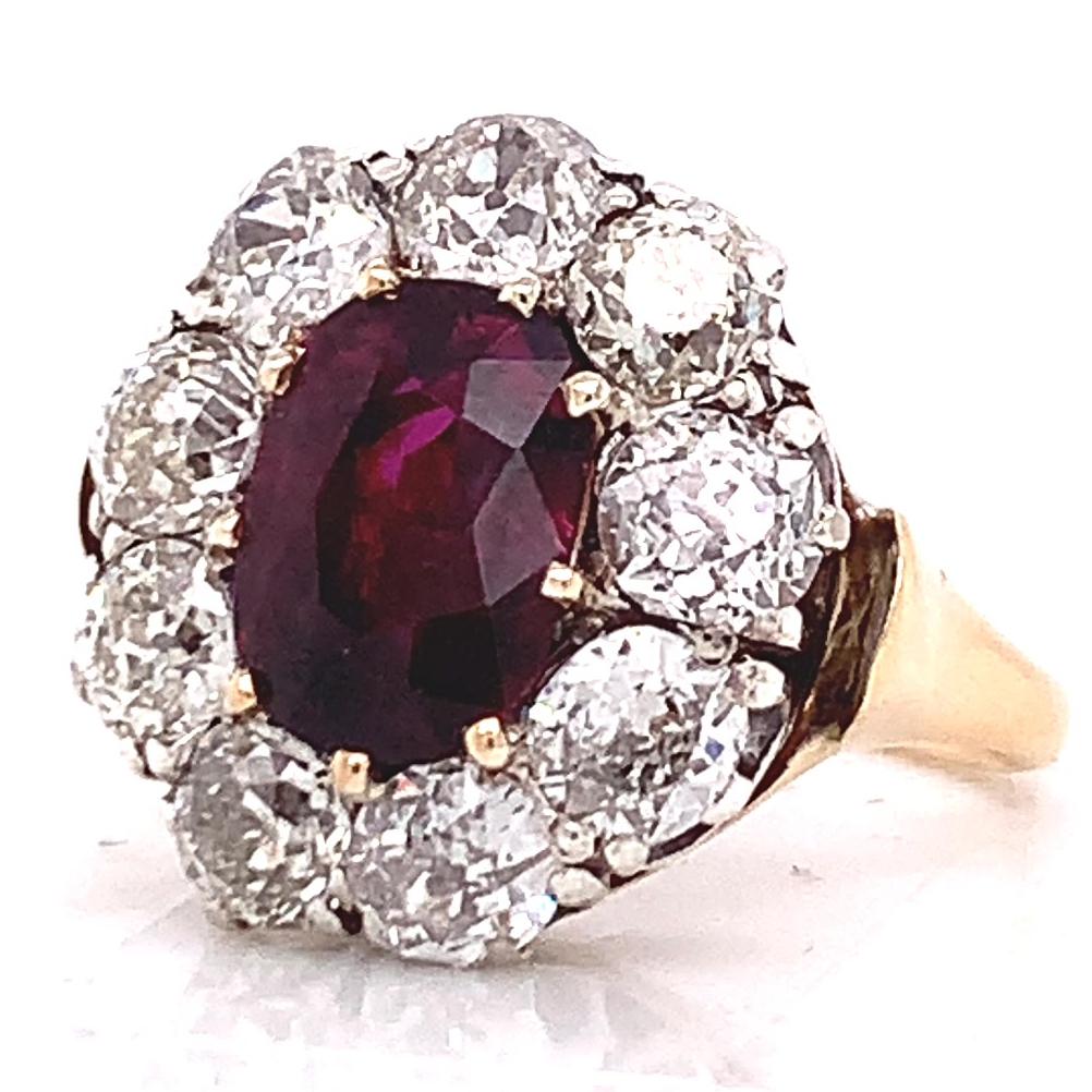 Victorian Antique GIA Ruby Diamond Gold Cluster Ring