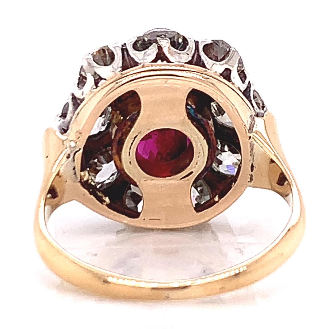 Oval Cut Antique GIA Ruby Diamond Gold Cluster Ring