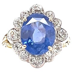 Antique GIA Sapphire Diamond 18 Karat Gold Cluster Ring