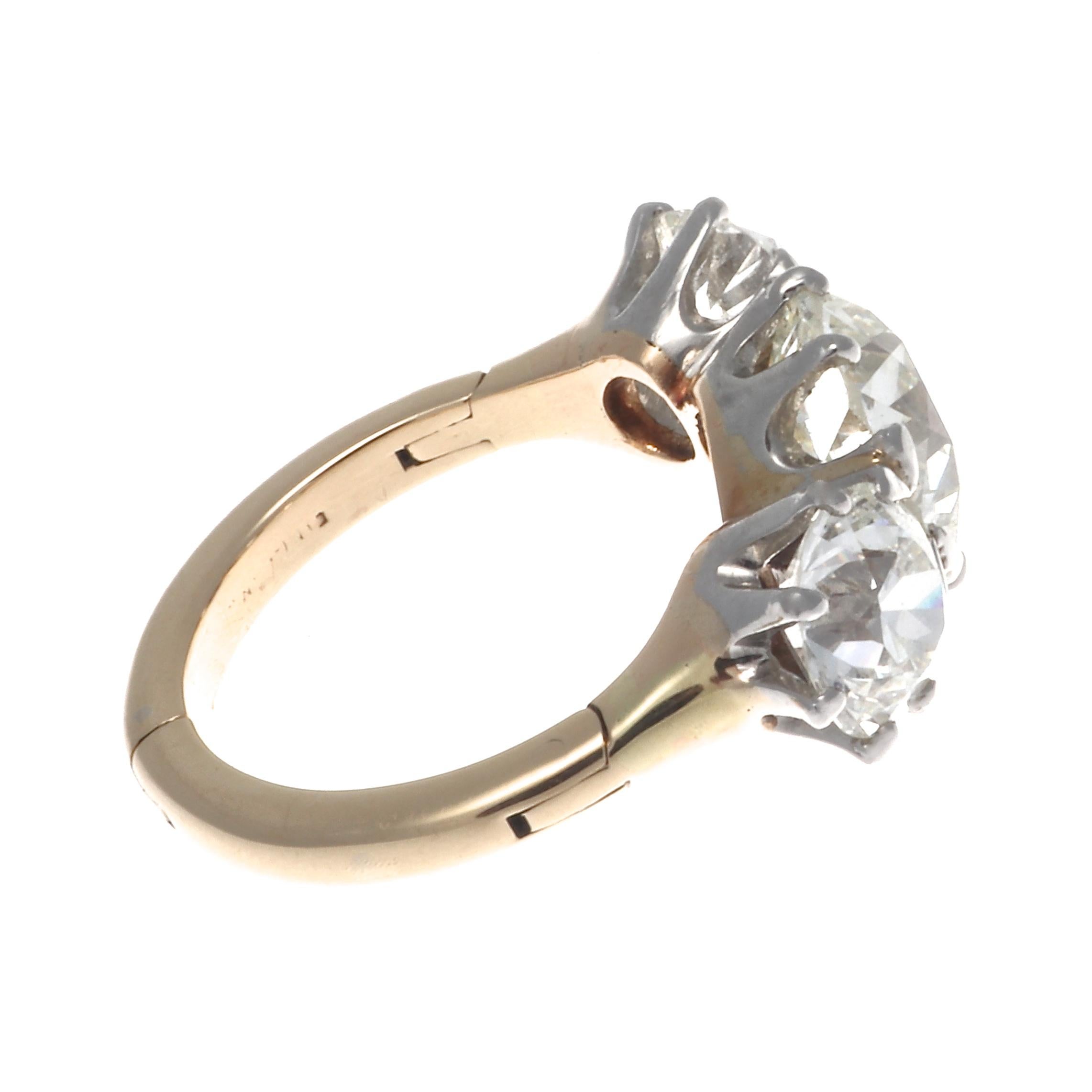 Women's Antique GIA Three-Stone Diamond 18 Karat Gold Platinum Ring