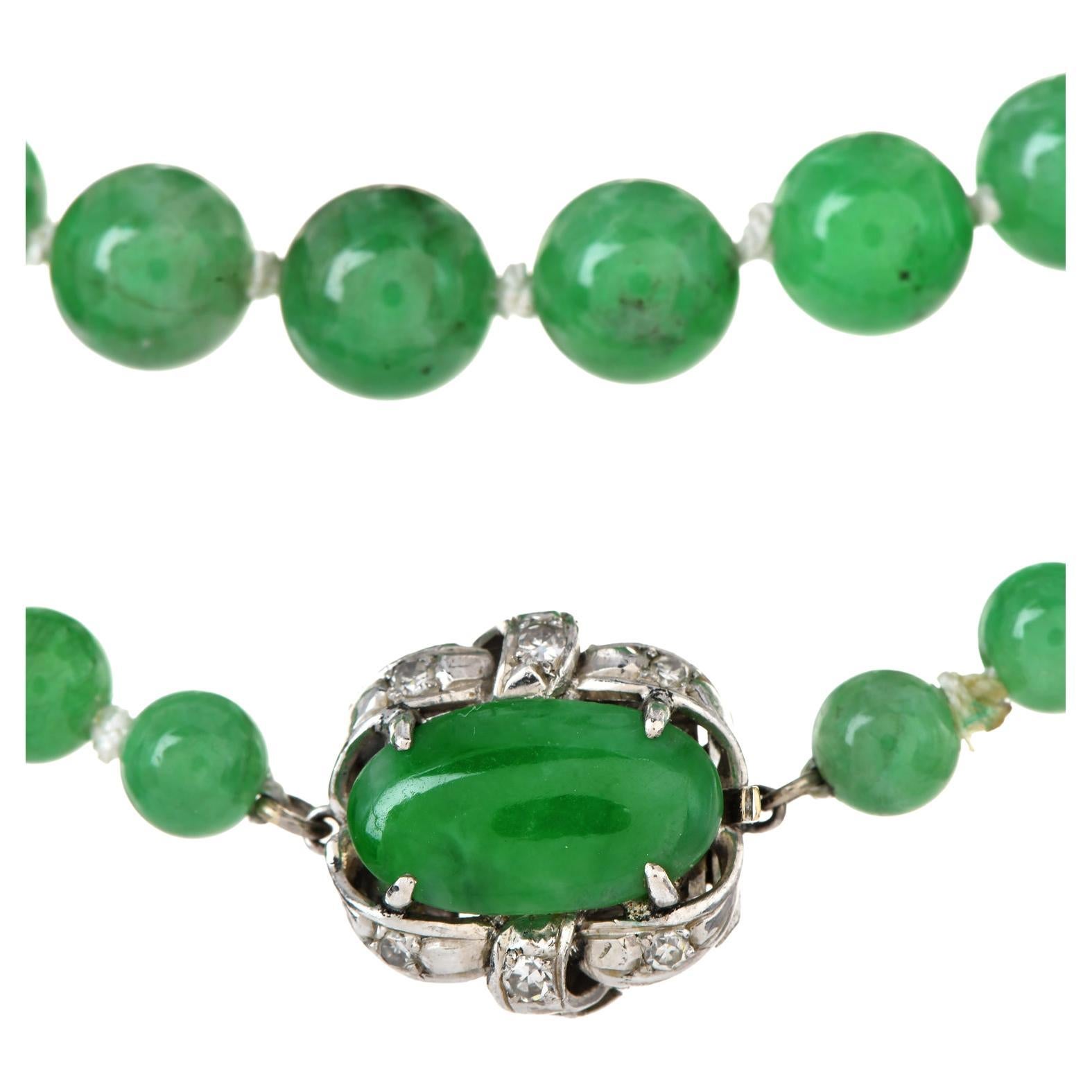 A strand of Natural No Treatments  Genuine Green Jade Beads adds a touch of life to any outfit.

This piece is versatile in how the wearer prefers; it can be worn in a single or double style.

80 Finely & evenly vivid green matched 5 mm to 8 mm