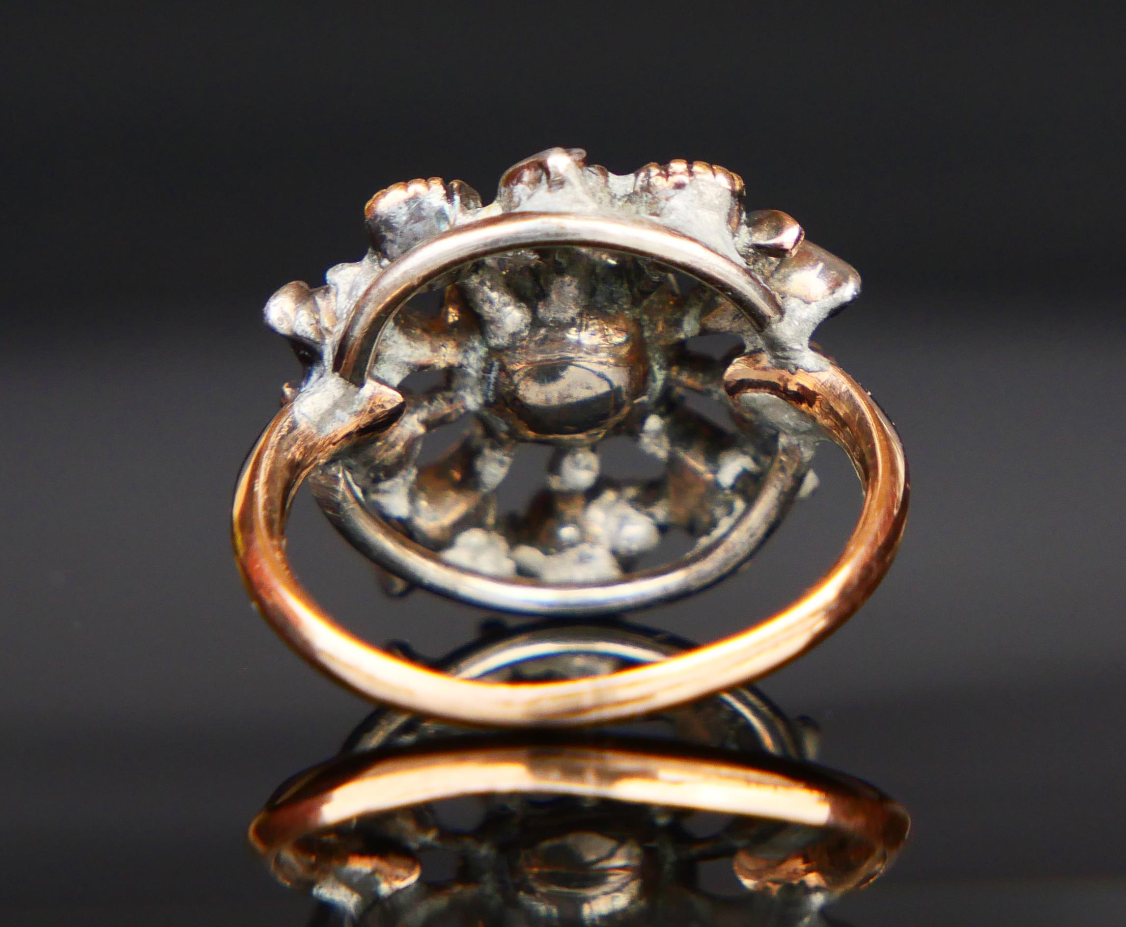 Women's Antique Giardinetti Ring 1ct Emerald Diamond Ruby 14K Gold SilverØ 2.5US/4gr For Sale
