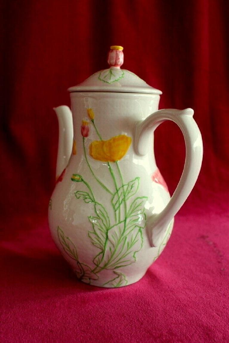 Antique Gien French Porcelain Coffee Pot Ceramic Flowers Fine China In Good Condition For Sale In SITTINGBOURNE, Kent