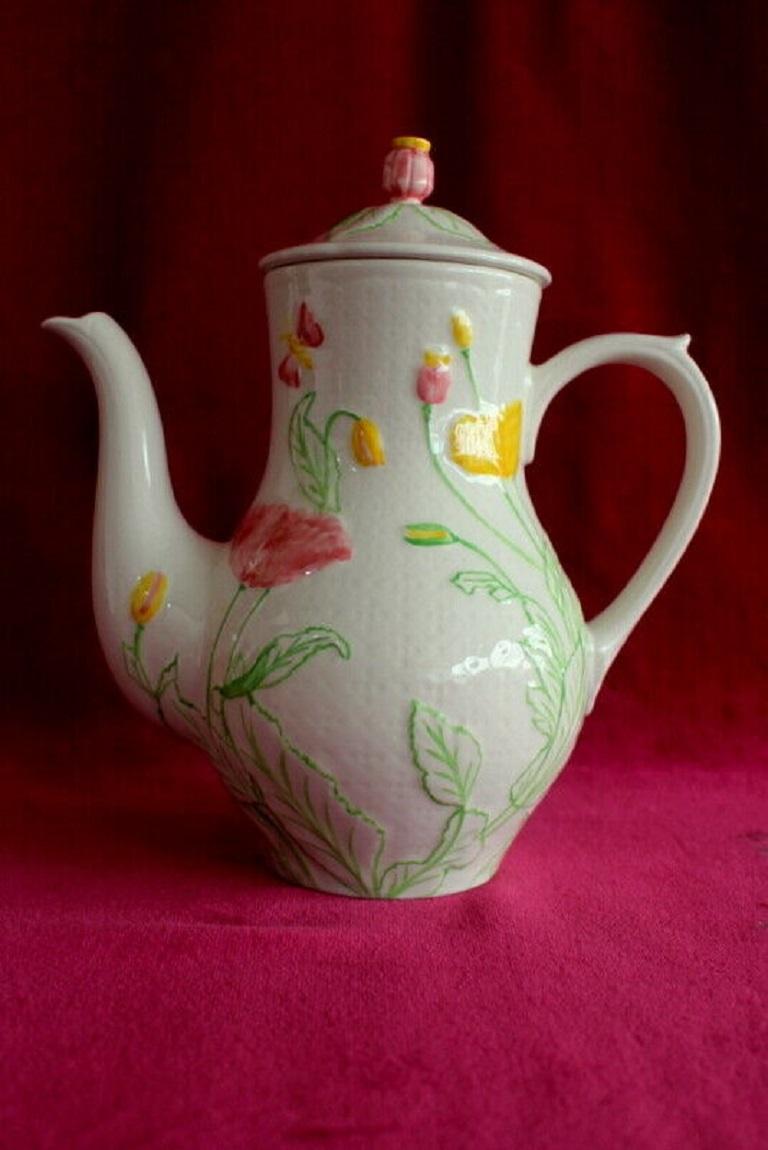 20th Century Antique Gien French Porcelain Coffee Pot Ceramic Flowers Fine China For Sale
