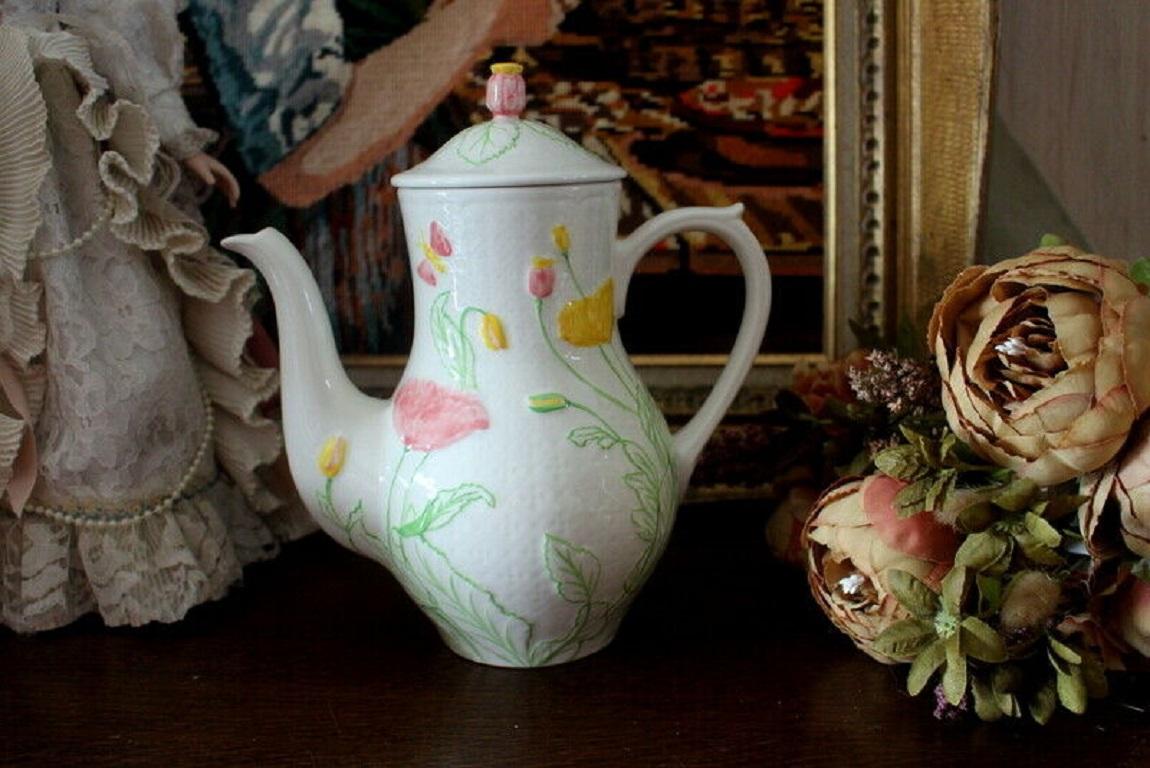 Antique Gien French Porcelain Coffee Pot Ceramic Flowers Fine China For Sale 2