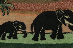 Antique Gift Sized Hooked Rug with Elephants & Tree Pictorials - Rug & Kilim