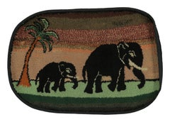 Antique Gift Sized Hooked Rug with Elephants & Tree Pictorials - Rug & Kilim