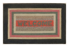 Antique Gift-Sized Hooked Welcome Rug with Polychromatic Borders - Rug & Kilim