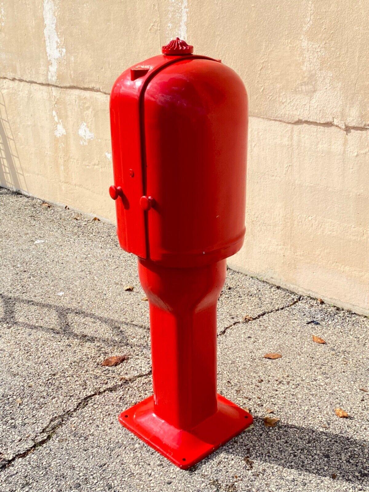 Antique Gilbert & Barker Red Self Measuring Type 208 Vintage Curbside Gas Pump. Item featured weighs approx 180 lbs, remarkable red color, original labels, very nice vintage item, does not include key and is currently unlocked. Circa Early to Mid