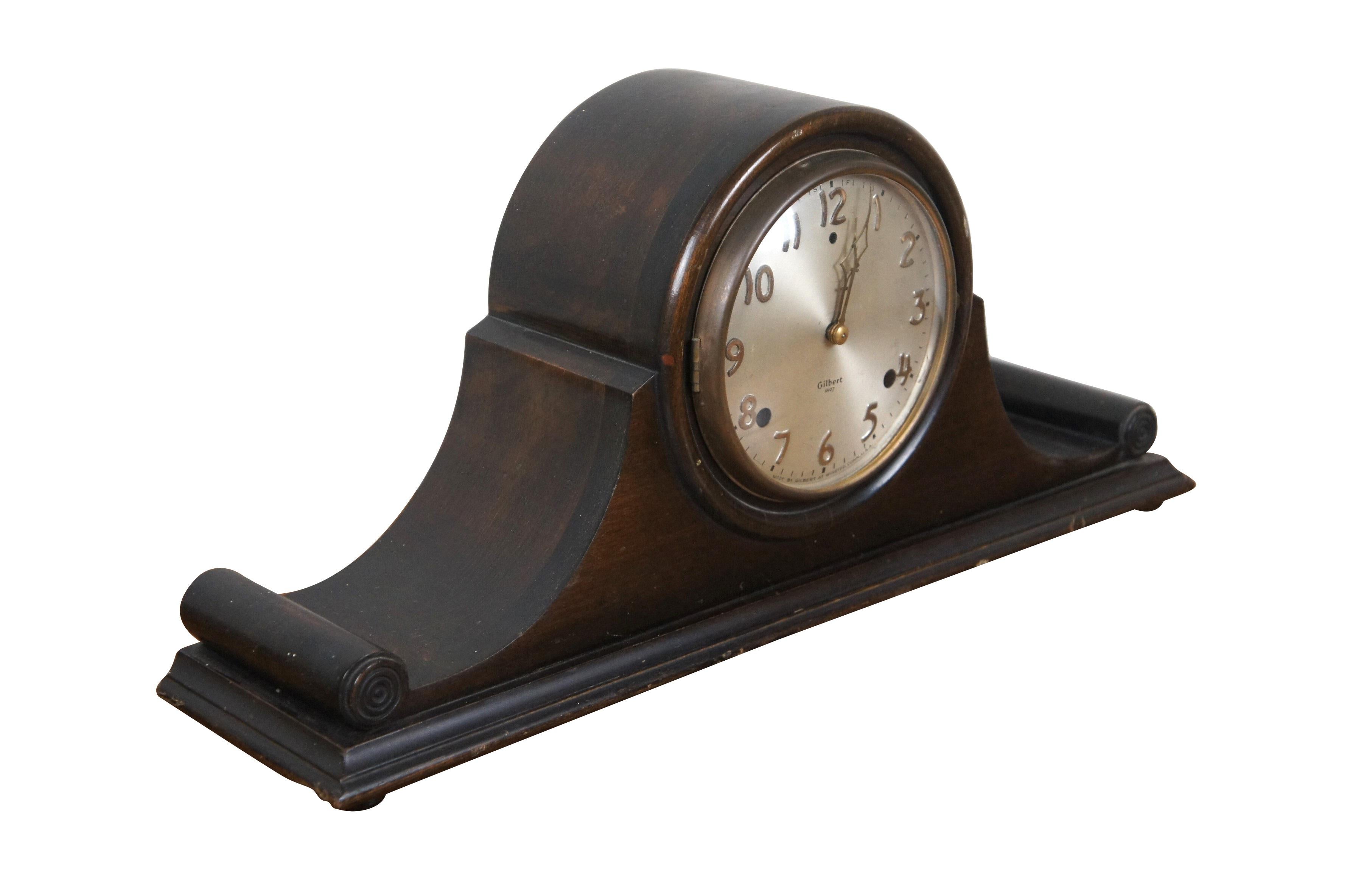 Antique Gilbert Humpback Tambour 8 Day Chiming Mantel Clock 22