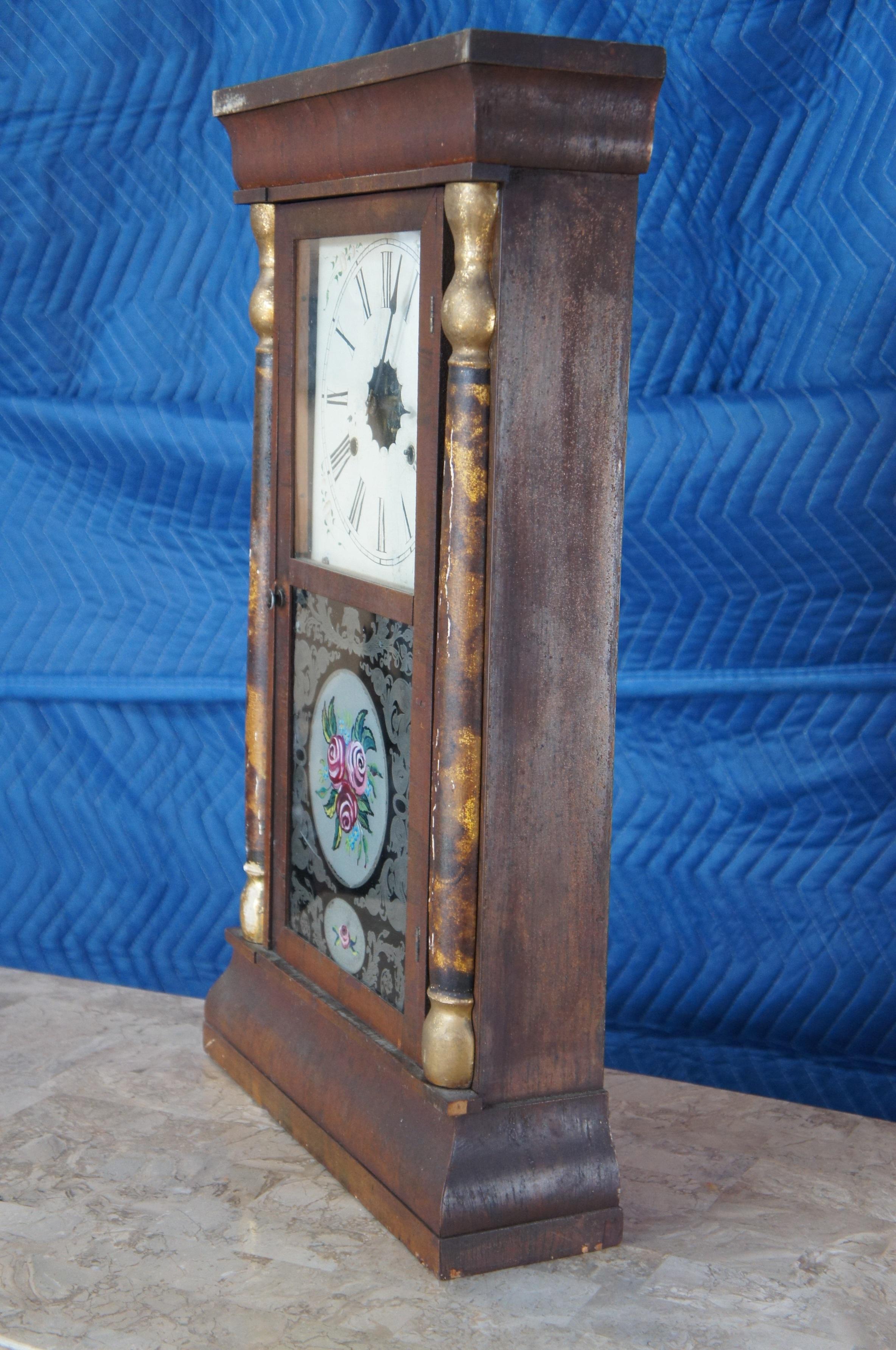 Antique Gilbert Manufacturing American Empire 30 Hr Mahogany Mantel Shelf Clock For Sale 2