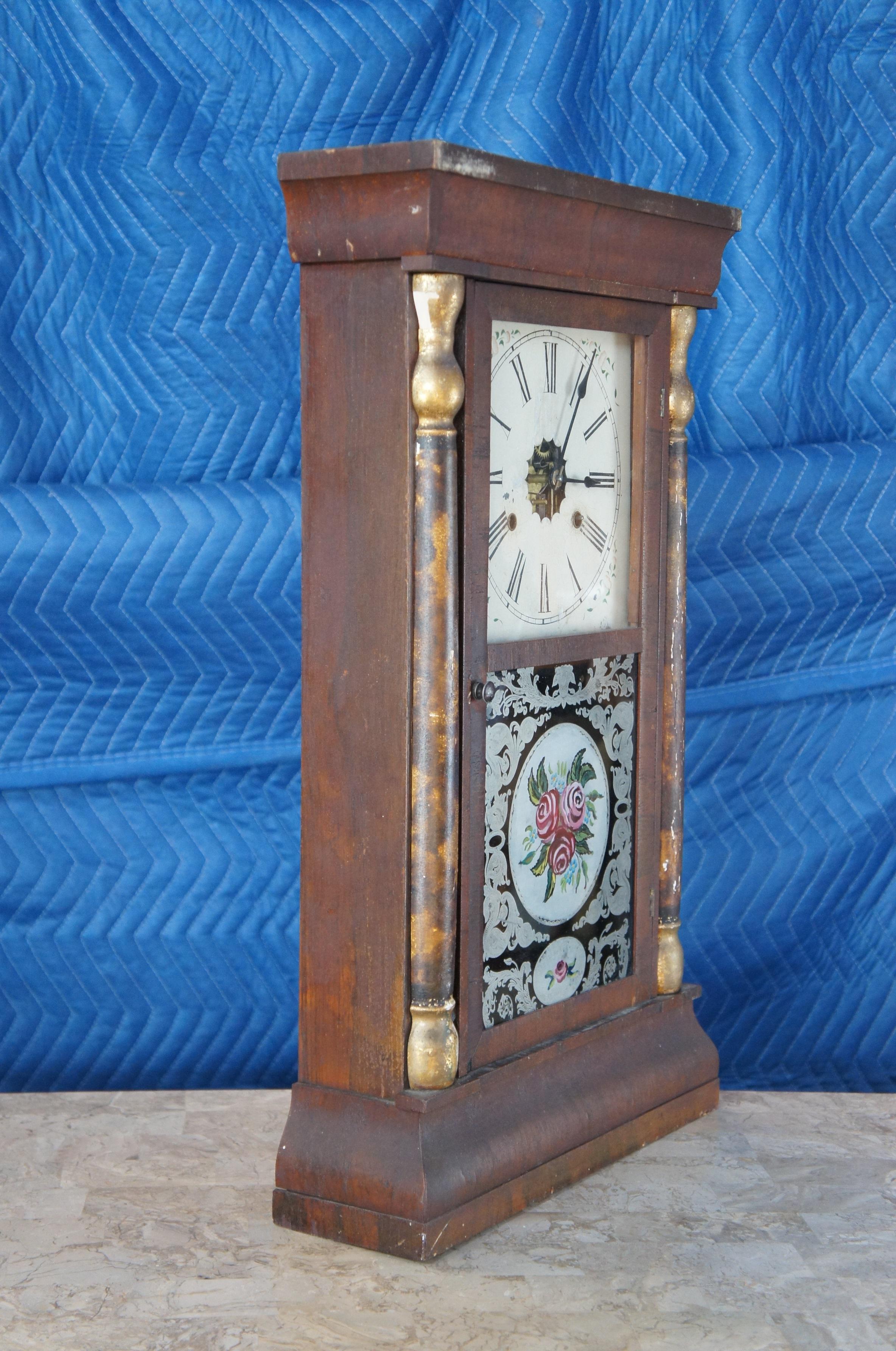 Horloge de cheminée ancienne Gilbert Manufacturing American Empire en acajou 30 Hr en vente 3